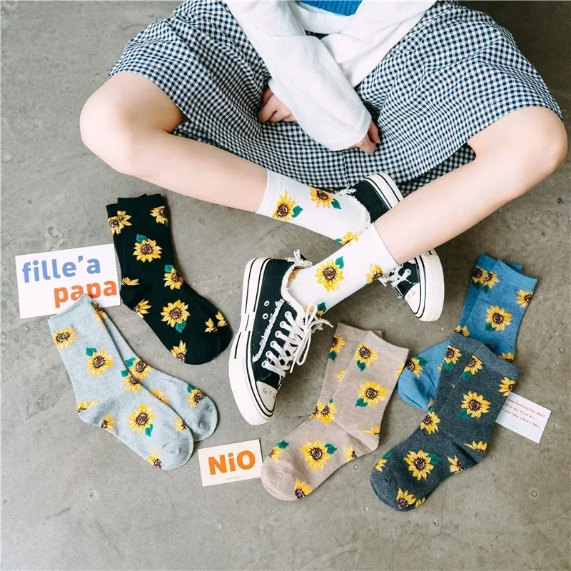 Hot Sale Fashion Creative Harajuku Japanese Socks Spring Fall Winter Sunflower Short Socks Casual Colorful Cotton Funny Tide Sox