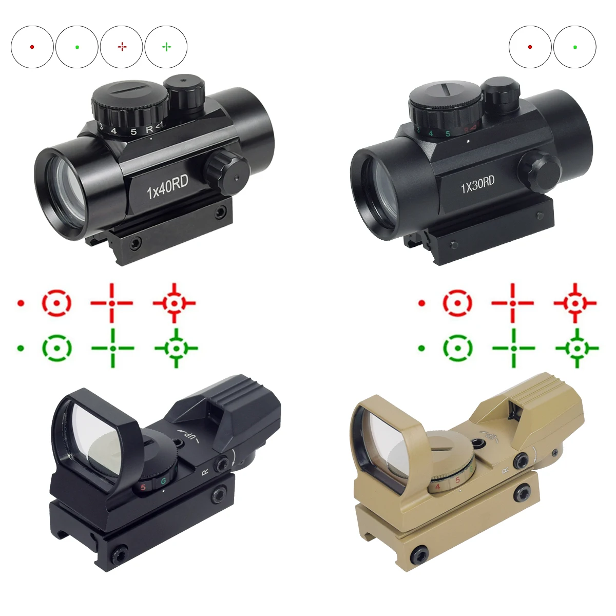 

1X40 1X30 Red Dot Sight Hunting Optics Holographic Scope 4 Reticle Red/Green Tactical Scope Collimator Reflex Sight For Gun