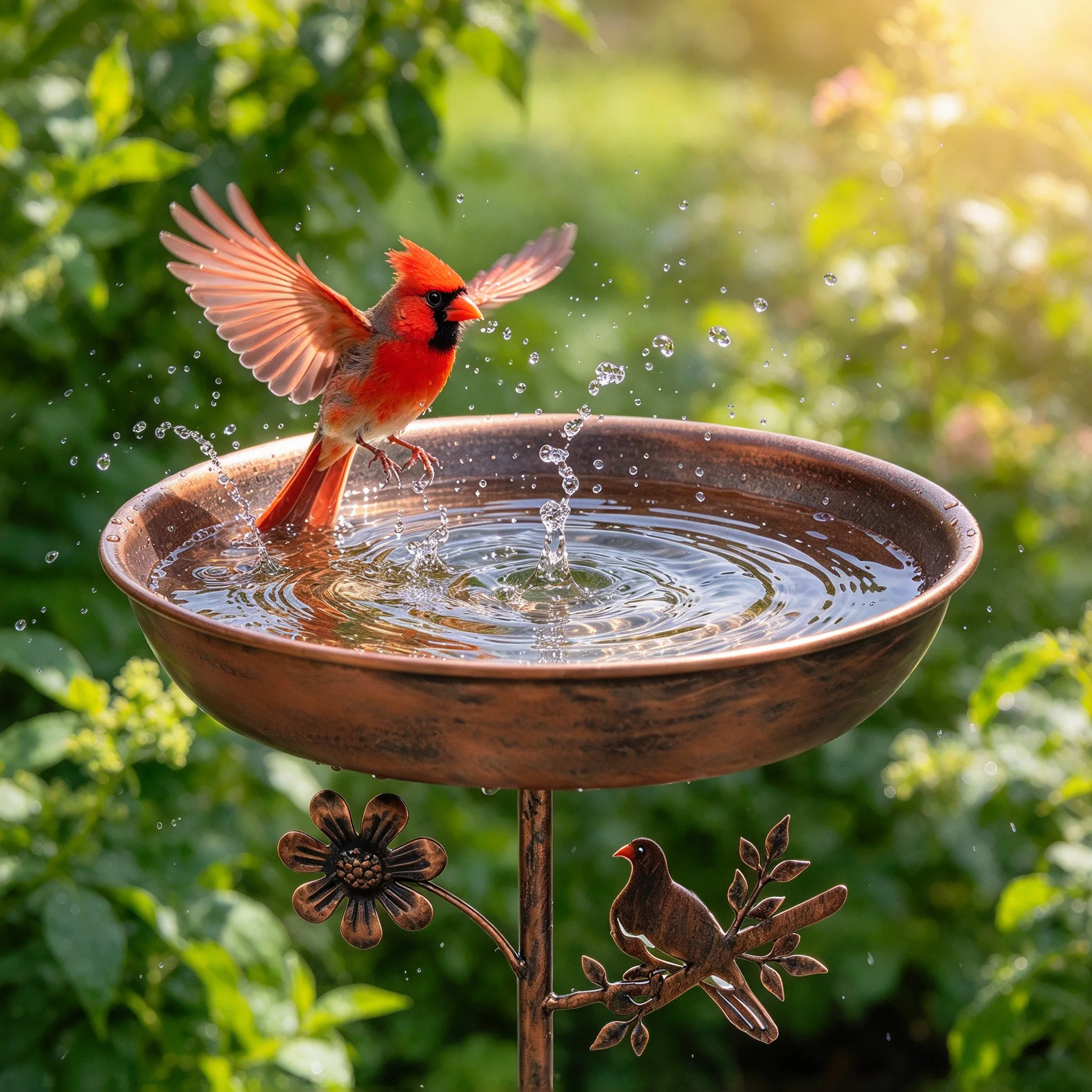 A Vintage Copper-Colored Five-Legged Decorative Bird Waterer for Drinking and Feeding, Suitable for Butterflies, Bees, Etc. Outd