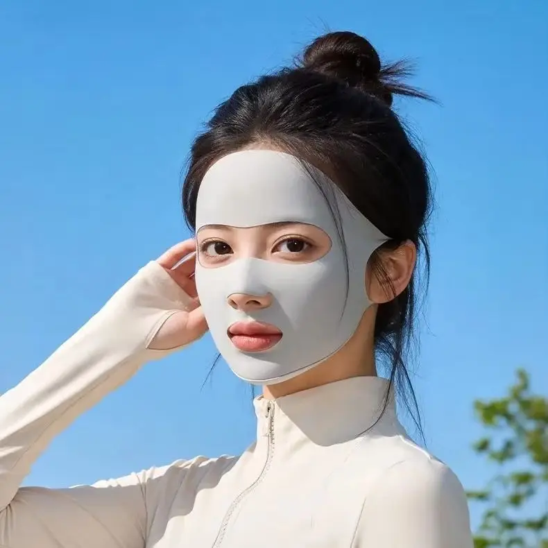 Full-Face Sun Protection Mask for Women Running Cycling UV Protection Ice-Silk Breathable Neckline with Open Nose Mouth Face-Kin