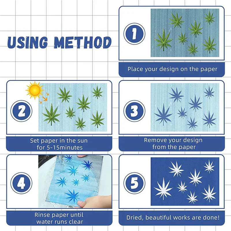 Qy-100 ورقة طقم ورق بصمة الشمس ورق أزرق أبيض ورق شمسي عالي الحساسية ورق طباعة الشمس DIY (A4/8.27X11.69 بوصة)