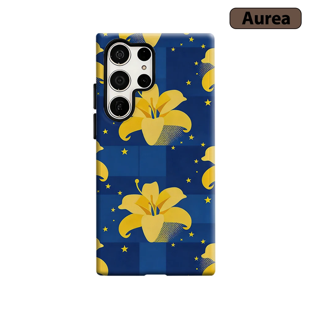 Blue Yellow Lily Star Phone Case for Samsung Galaxy S26 S25 Ultra S24 S23 Ultra Plus Shockproof Double layer tough Back Cover