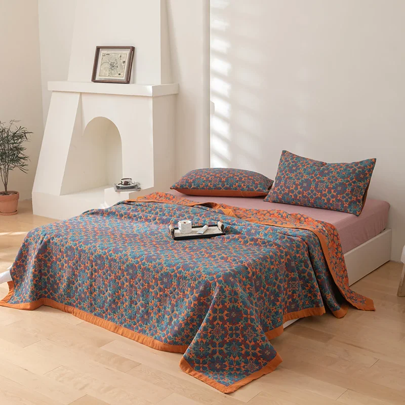 Manta de gasa de algodón 100%, ropa de cama teñida con hilo, manta de punto a cuadros para cama Jacquard, mantas para el hogar, funda de cama, colcha en la cama