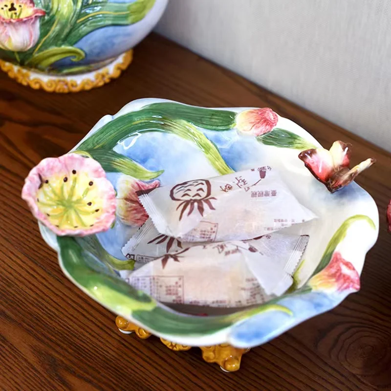 Tulips Ceramic Dried Fruit Plate, Candy Storage Tray, Home Decor, Kitchen, Living Room, Salad Plate, Wedding Bowl