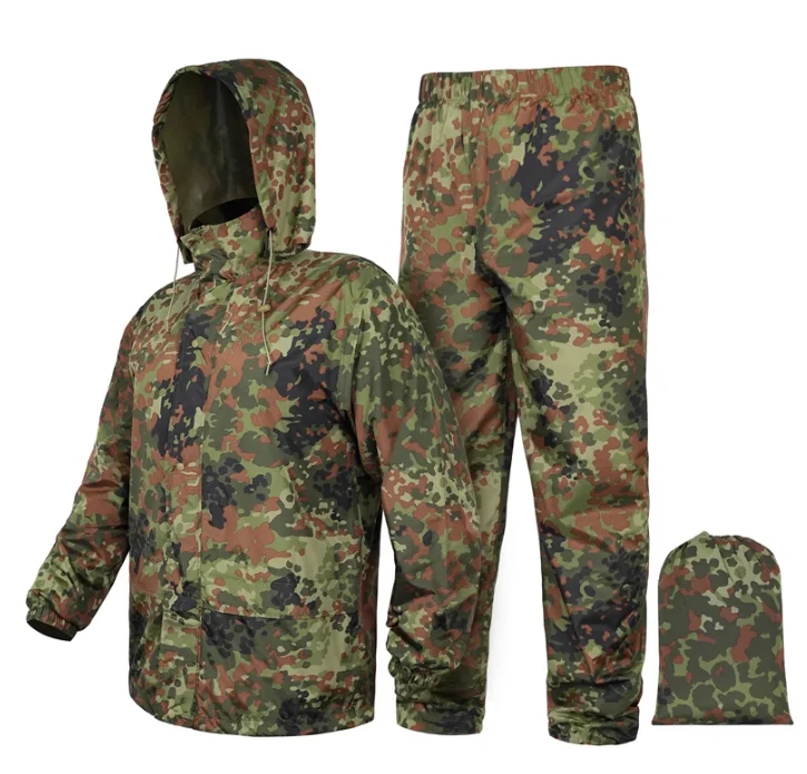 

German Flecktarn Camouflage Raincoat Jungle Parted Hoodie and Pants