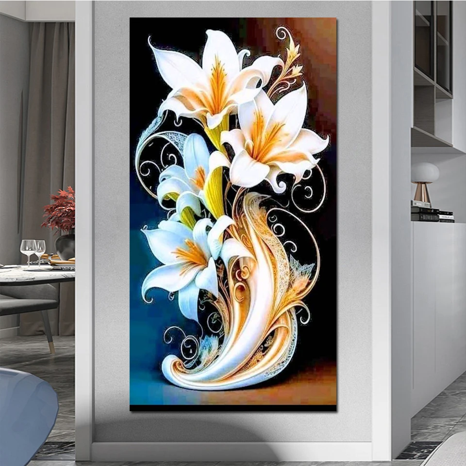 Blooming Lily Diamond Painting Cross Stitch 5d DIY Diamond Art Embroidery Kit Mosaic Flowers Picture Decor Home New Arrival 2024