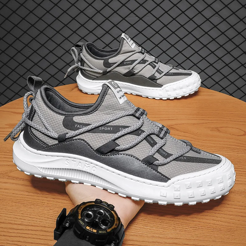 Men's spring and autumn breathable mesh shoes, fashion cross-strap men's shoes for work parties, outdoor tooling foot shoes