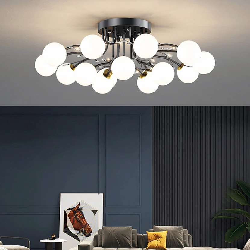 Lámpara de techo de bola de cristal de lujo, candelabro LED estrellado moderno para sala de estar, tienda, decoración interior, luz de techo de dormitorio dorada