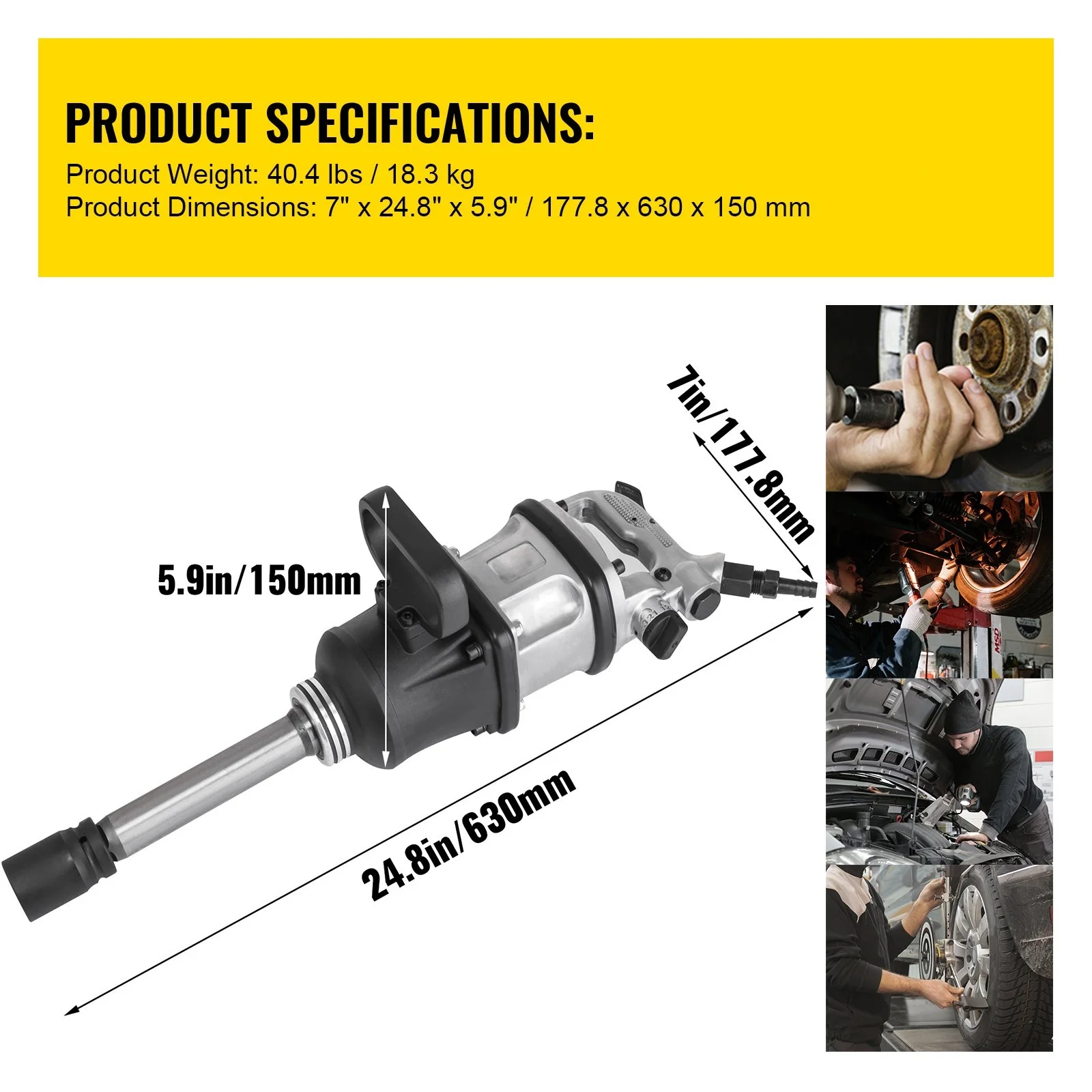 Air Impact Wrench 3800N.m Pneumatic Long Nose Twin Hammer Air Wrench For Trucks Tires Removal  And Heavy-Duty  1\'\' Square Drive