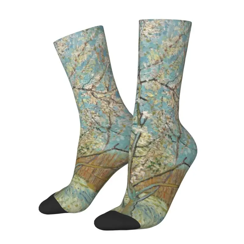 Custom Fashion Vincent Van Gogh Painting Socks Women Men Warm 3D Printed The Pink Peach Tree Sports Football Socks