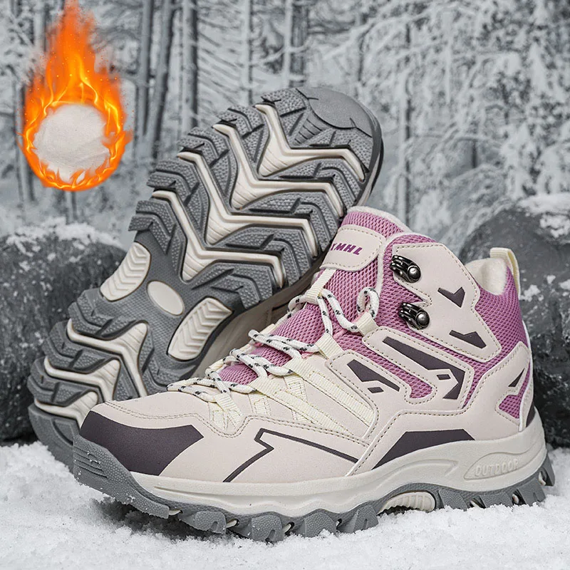 

Winter Women Hiking Shoes Outdoor Sports Shoes Camping Snow Boots Plush Ladies Waterproof Walking Shoes Non-slip Hiking Shoes