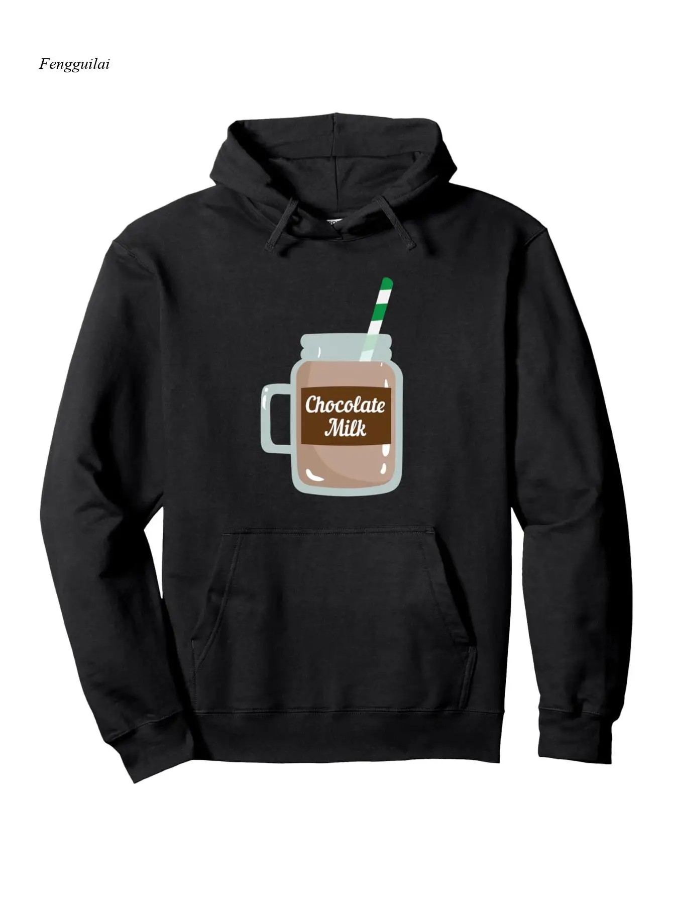 面白い乳製品愛好家向けパーカー - チョコレートミルクプリントプルオーバーフード付きスウェットシャツ、ミルクファンへのレトロカジュアルギフト