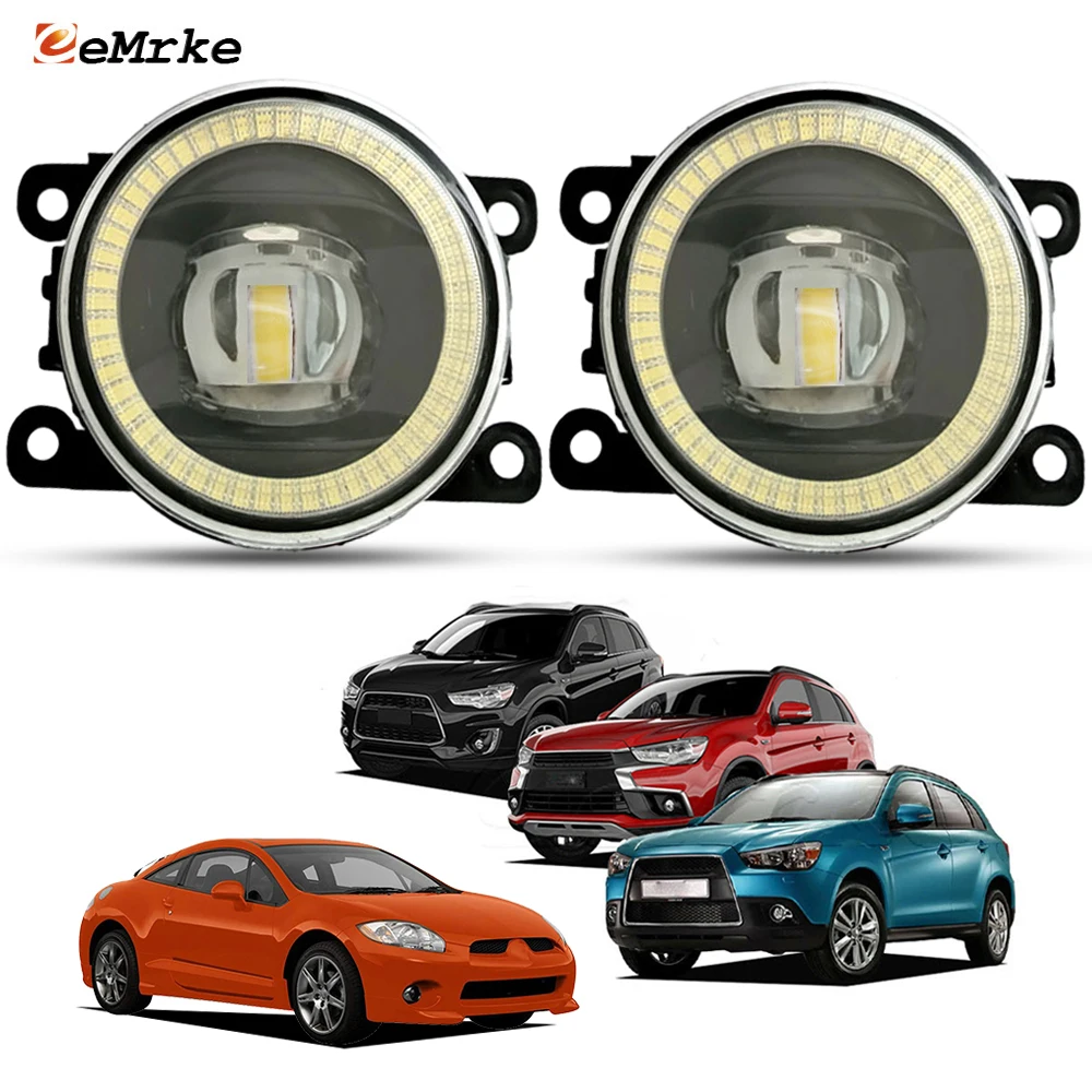 LED Fog Lights Assy for Mitsubishi ASX RVR Outlander Sport 2010-2018 Eclipse IV 2005-2008 Angel Eyes DRL Lamp PTF w/ Clear Lens