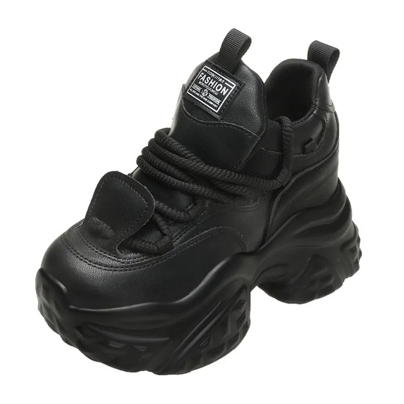 

НОВЫЕ женские кроссовки на высокой платформе на каблуке 10 см, осень 2025 г., повседневная спортивная обувь на массивном каблуке для папы, кроссовки на толстой подошве, кожаные женские кроссовки