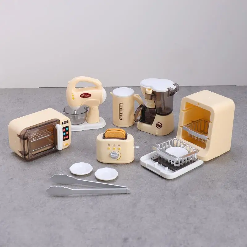새로운 1세트 인형 집 액세서리 1:12 인형 집 미니어처 커피 머신, 계란 거품기, 빵 기계, 가전 장식 장난감