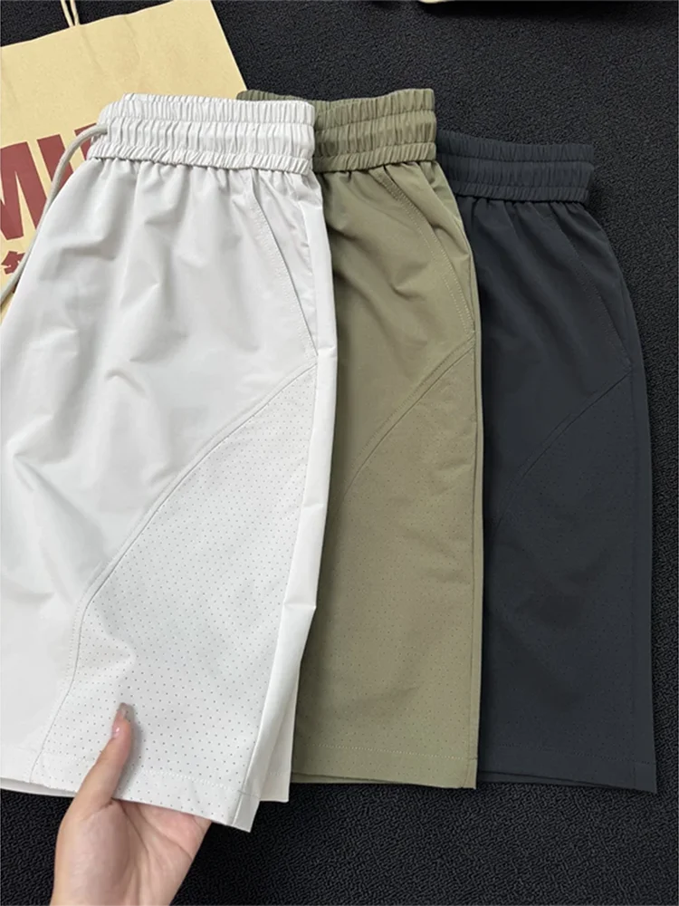 

Ice Silk ort Pants Men's Summer Thin Cool Feeling Five Parts American Slant Cut Beach Casual Mid-Pants Breathable Qui Dry