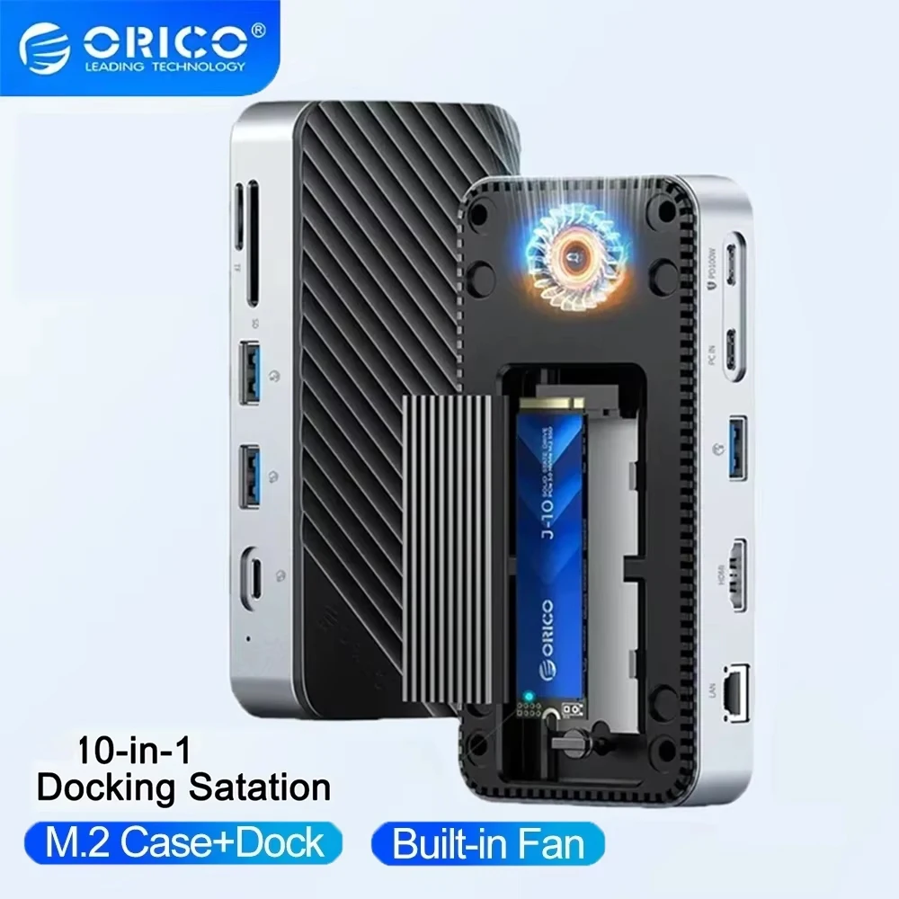 ORICO USB C Docking Station 10-IN-1 USB C to M.2 NVMe SATA SSD Enclosure External 10Gbps 4K@60Hz HDMI-Com RJ45 PD100W SD/TF Dock