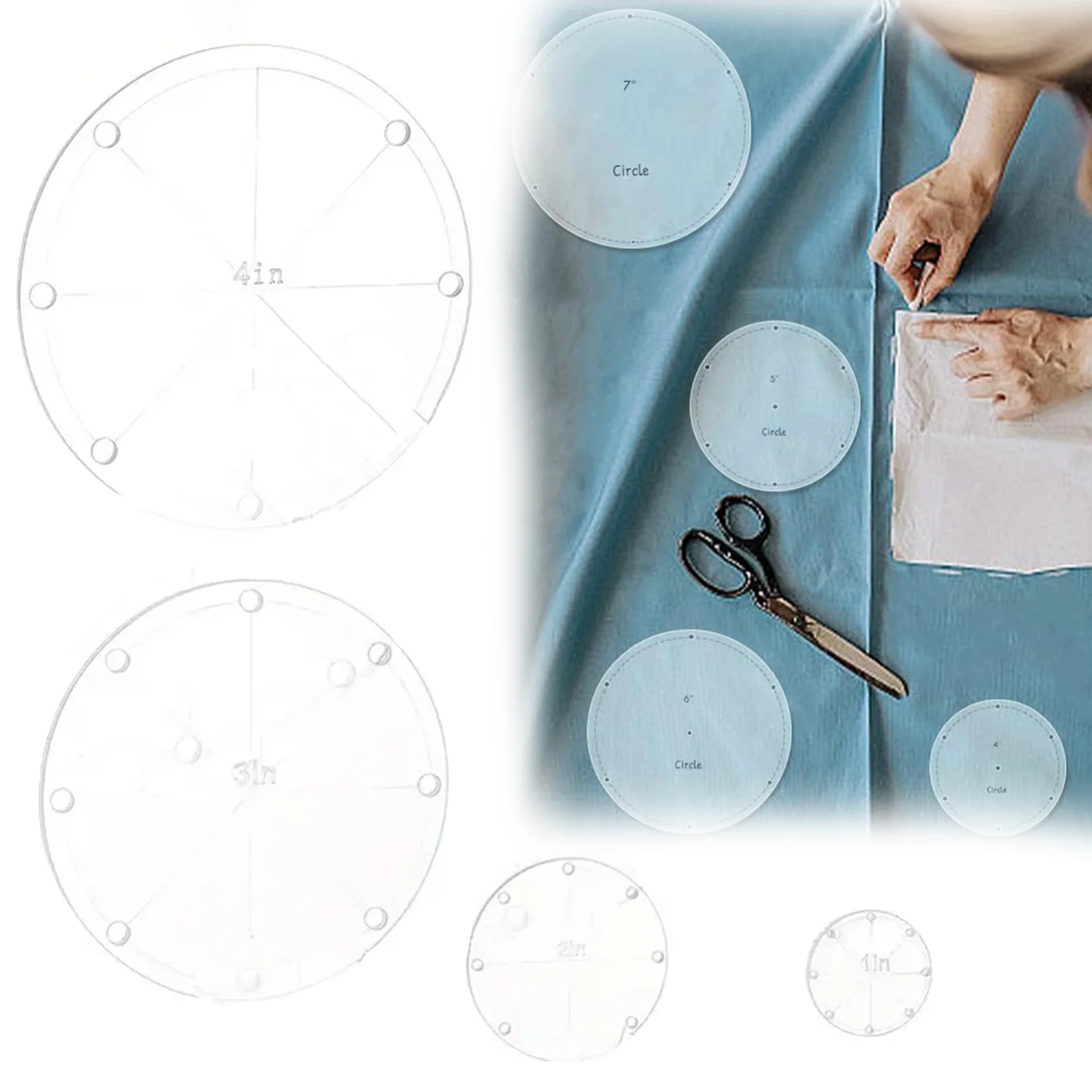 4pcs Clear Acrylic Circular Quilting Templates Set Stencils for Hand Quilting and Embroidery (Circle)