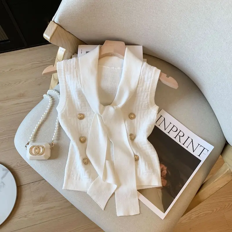 

Slim Fit ort Knitted Vest V-Ne Svel Summer New Design Sensation Knitwear for Women Faionable Versatile Basic Sle