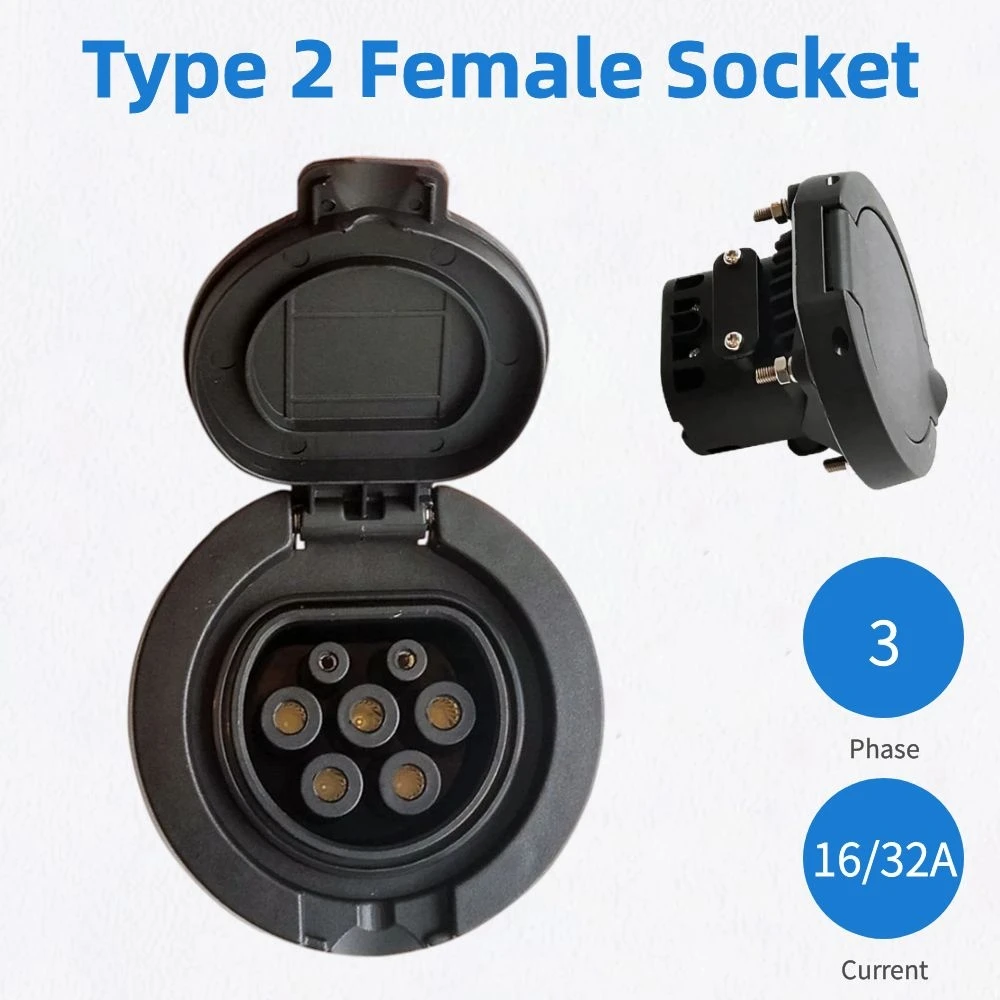 Cargador EV Tipo 2 IEC 62196-2 32A, toma de corriente de carga trifásica AC EV, conector de salida de 4 puntos, cargador fijo de vehículo eléctrico