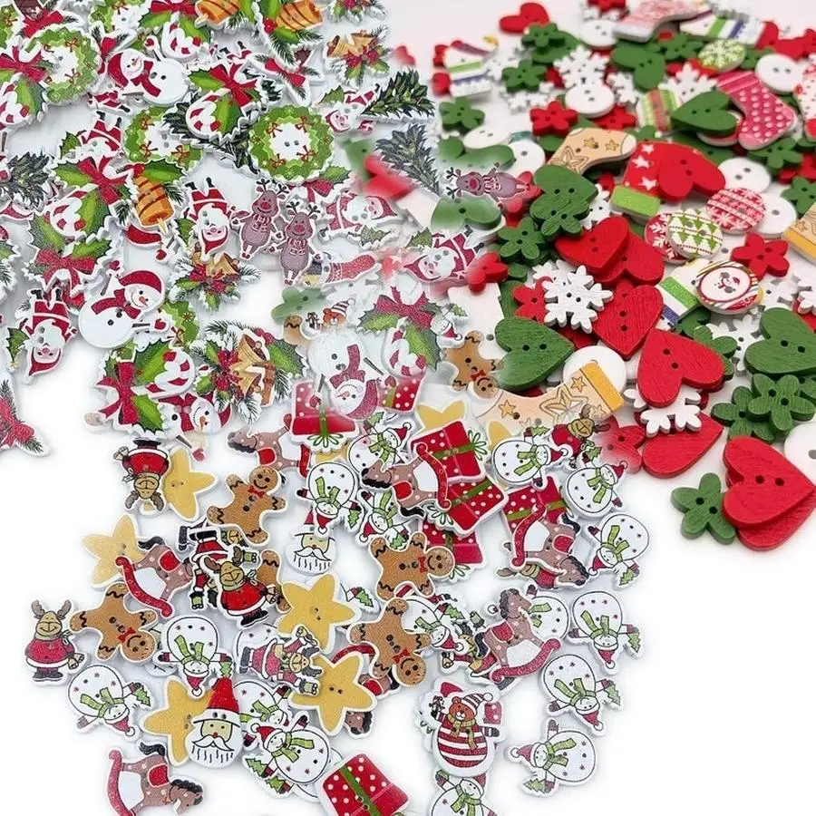 1/5/10/20/50/100pcs Peças (Estilo Misto) Botões de Natal Sortidos para Artesanato, Botões de Floco de Neve para Projetos Manuais
