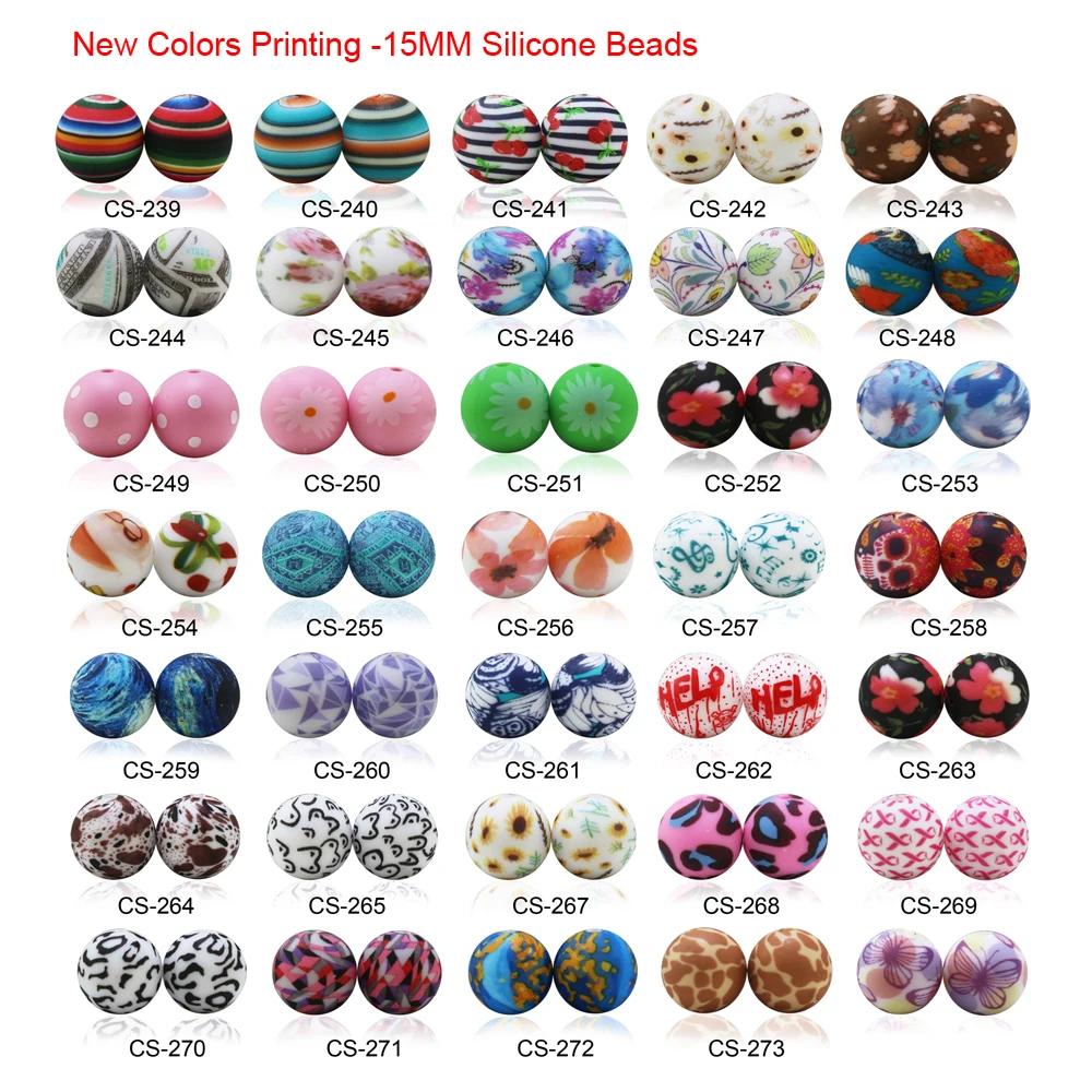 

2024 New Products 100PCS 15mm Turquoise Western Print Silicone Beads Baby Round BPA Free DIY Sensory Chewing Toy Accessories