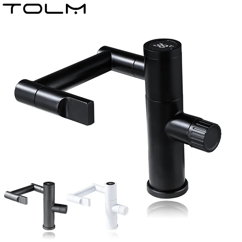 

TOLM 1080 Degree Basin Faucets Bathroom Faucet Hot and Cold Water Mixer Single Handle Digital Display Basin Faucet Water Tap