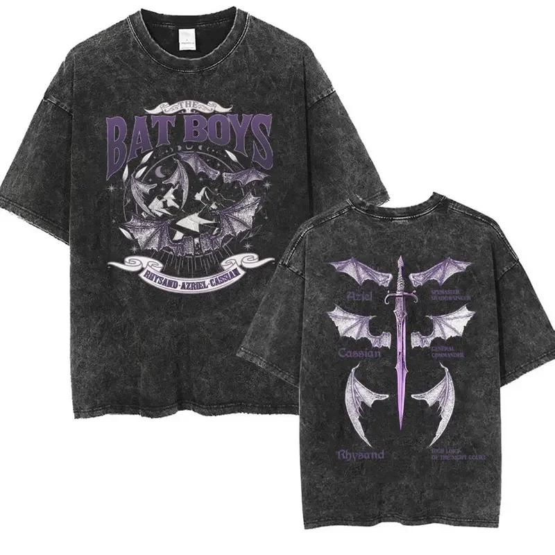 The Bat Boys Double Sided T Shirt Rhysand Cassian Azriel Apparel Washed Tshirts Men's Fashion Vintage Oversized Y2k T-Shirt Tops