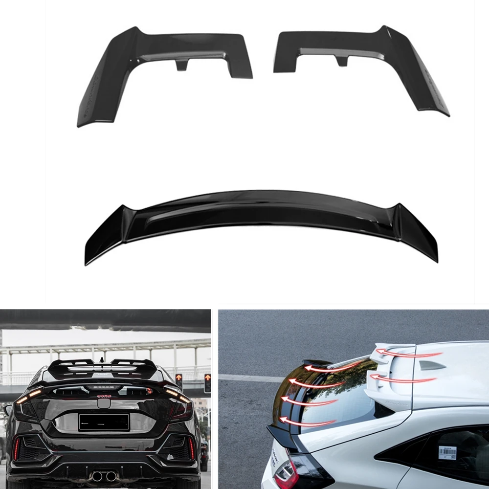 YOFER Car Rear Spoiler Wing & Roof Splitter Lip Trunk Lid Flap Guard Cover Decor For Honda Civic Hatchback 2017-2021