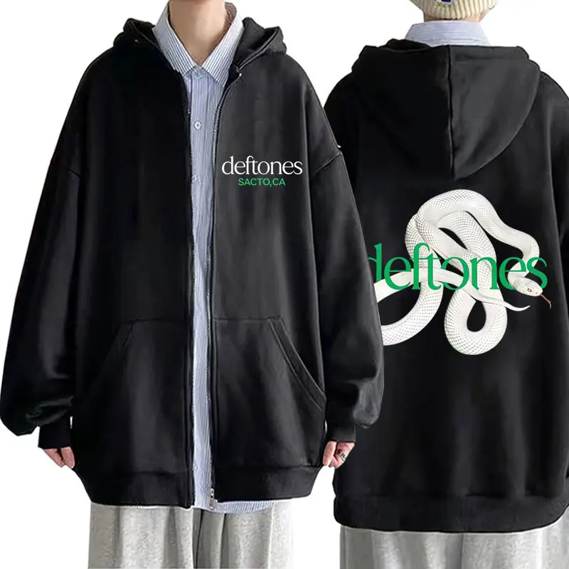 

Rock Band Deftones Private Music Snake Graphic Zipper Hoodie Men Women Vintage Alternative Heavy Metal Oversized Zip Up Jacket
