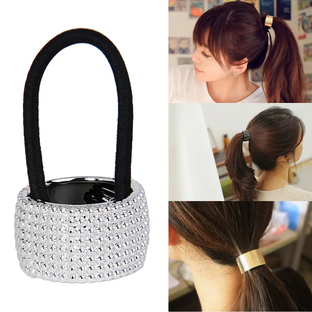 

Блестящая повязка-манжета для хвоста, модный аксессуар для волос для женщин и девушек, серебристый, в стиле панк, резинка для хвоста
