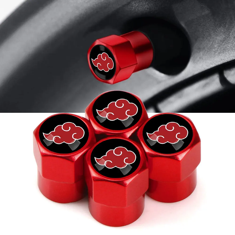 4PCS Universal Auto Wheel Tire Valve Tyre Air Case For Red Cloud Japanese Anime Stainless Steel Car Accessories Car Styling