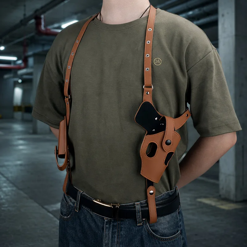 1911 P320New double-shoulder, underarm gun bag Mag pouch suit concealed007Tactical leather pistol holster