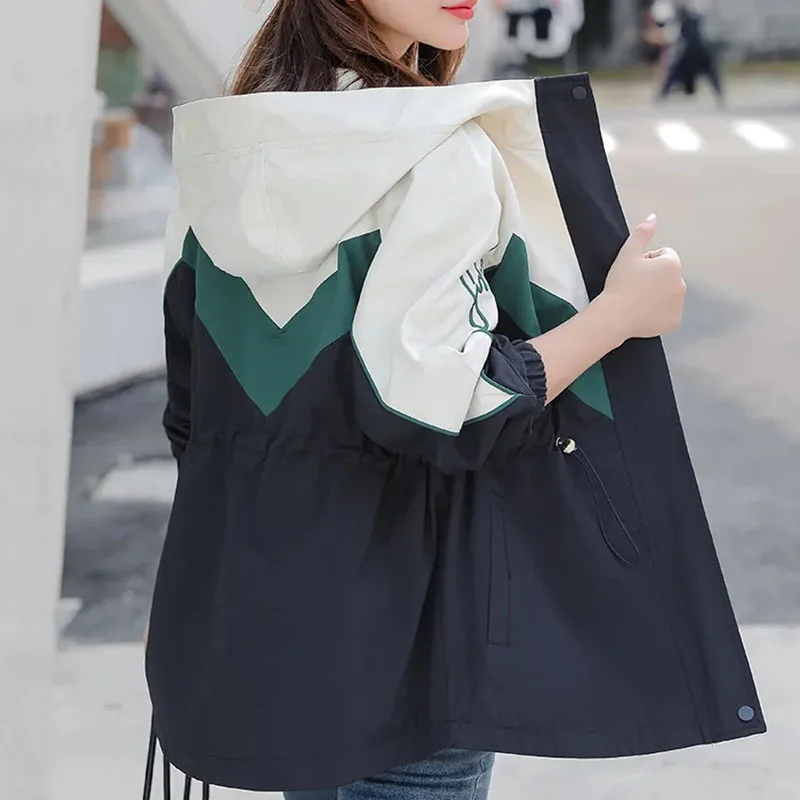Fashion Casual Hooded Slim Windbreaker Female Wild Loose Ladies Outerwear Tops Spring Autumn Women Jacket Fashion 2025New Korean