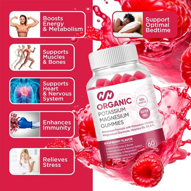 

Potassium Magnesium Gummies Contain Vitamin D3 B6 C, High Absorption Potassium 99mg, Glycine Magnesium 250mg