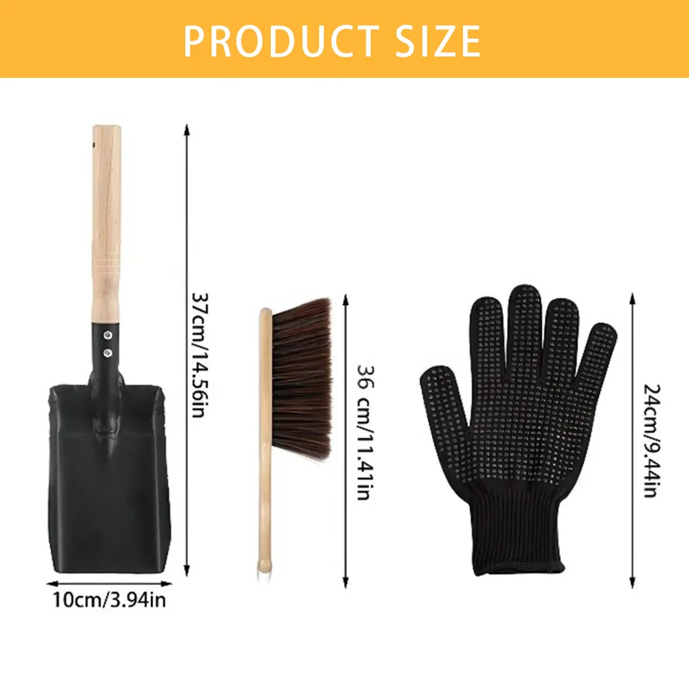 Fireplace Cleaning Hearth Set Scoop Trowel Gloves Ash Stove Brush Tools Kit Shovel Stove Cleaning Tool Wood Burner Accessories