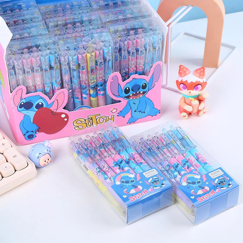 12pcs Disney Stitch Gel Pens Cartoon Pressing Pen Black Ink 0.5mm Stitch Kids Signature Pen Stationery Student Birthday Gifts