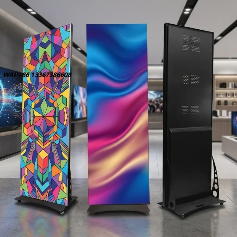 P2.5 Floor Standing LED Poster Full Color Indoor Commercial Advertising Display Screen 8K Resolution + Black 5-Year Warranty