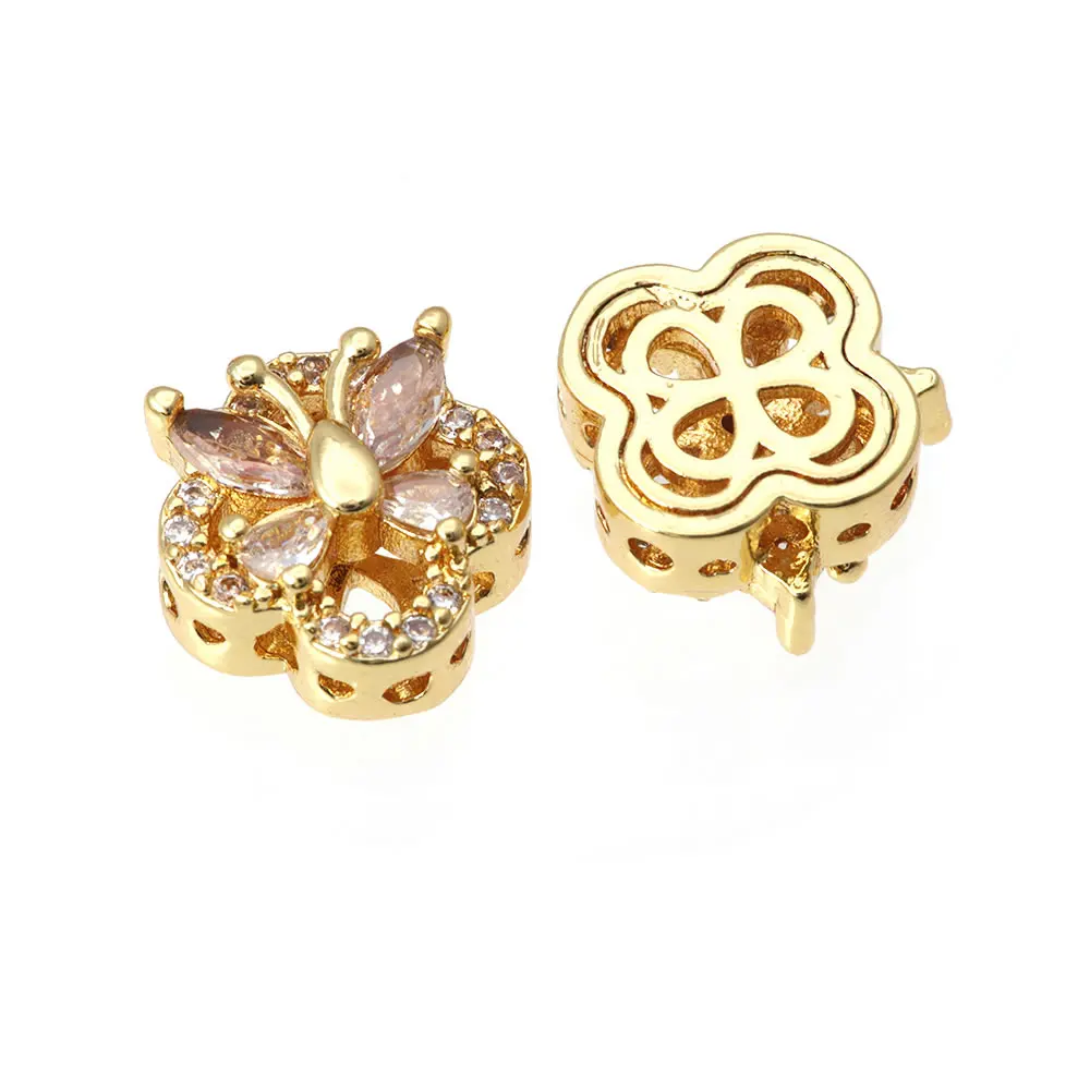 6PCS 18K Gold Color Brass and Zircon Butterfly Spacer Beads Bracelets Beads High Quality Diy Necklace Earrings Jewelry Making