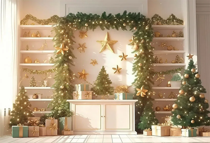 Фотофон Mehofond Рождественский белый шкаф семейный праздник Рождественская елка Золотая Звезда Декор Фотостудия