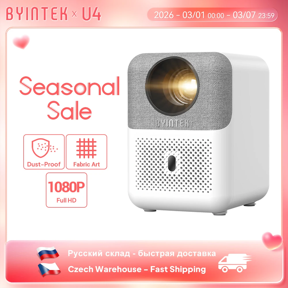 Портативный проектор BYINTEK U4, 4k, проектор для домашнего кинотеатра, Android 9,0, Wi-Fi, Full HD, 1080P,проектор для дома,мини проектор