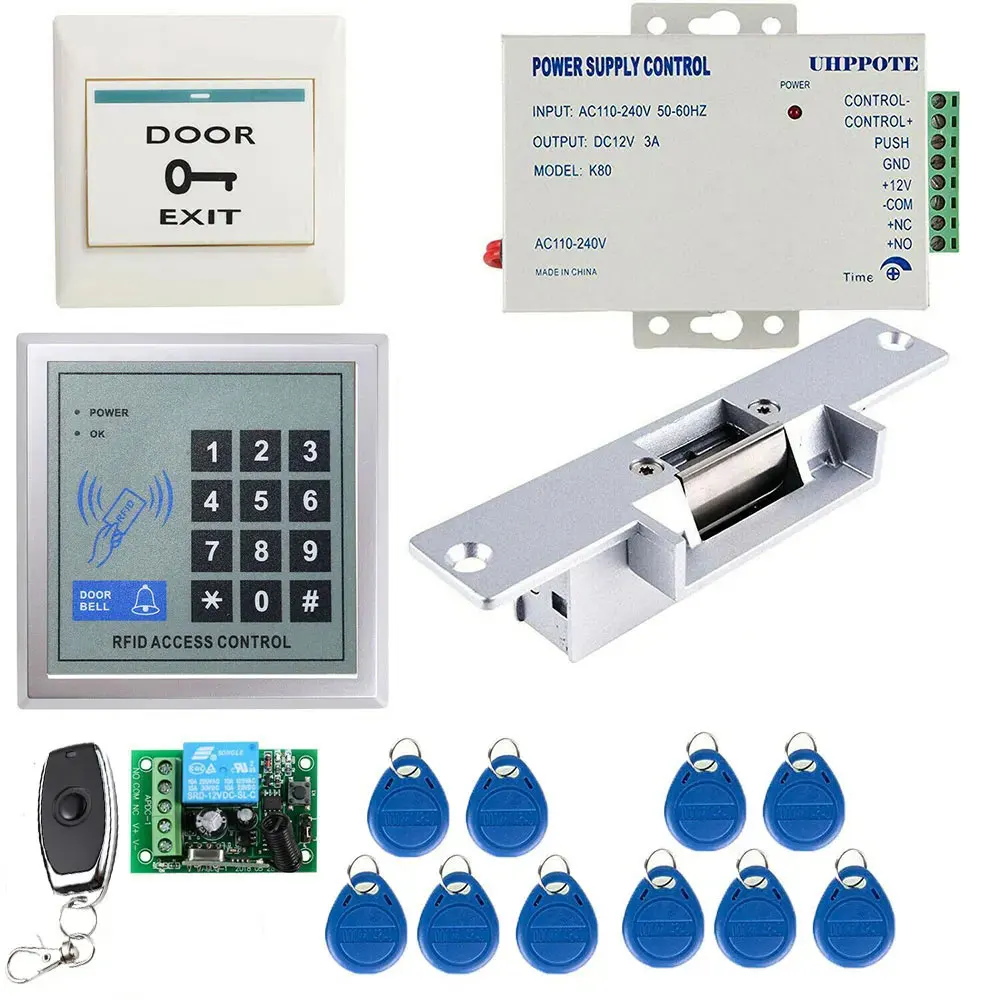 

125KHz RFID ID Keyfobs One Door Access Control Machine Kit Electric Strike Lock