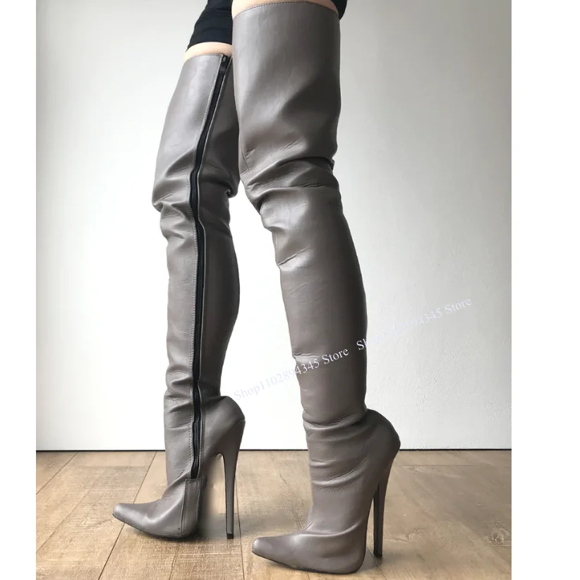 Botas de cuero mate con cremallera para Mujer, zapatos de punta estrecha, tacón alto fino, Sexy, a la moda, invierno, 2024