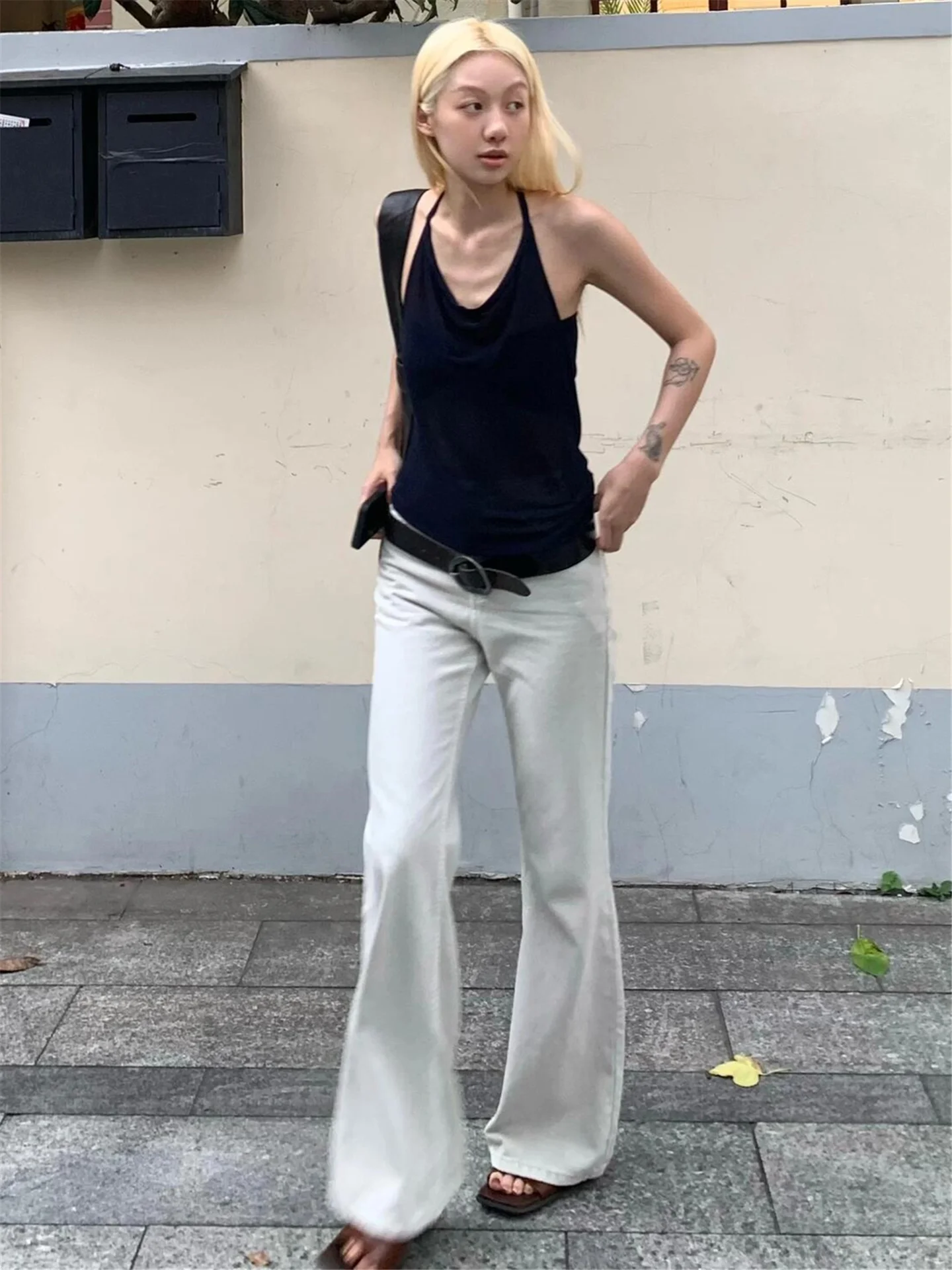

Low Waist Wide Leg Jeans Women's Loose Fit Slimming Non-Matching Spring Long Cotton Denim Pants Casual Style Floor-Length
