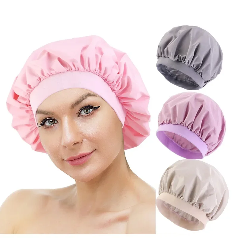 1PC Elastic Wide - Band Satin Bonnet, Women's Hair Care Cap, Multiple Color Options, Perfect for Bathing & Sleeping