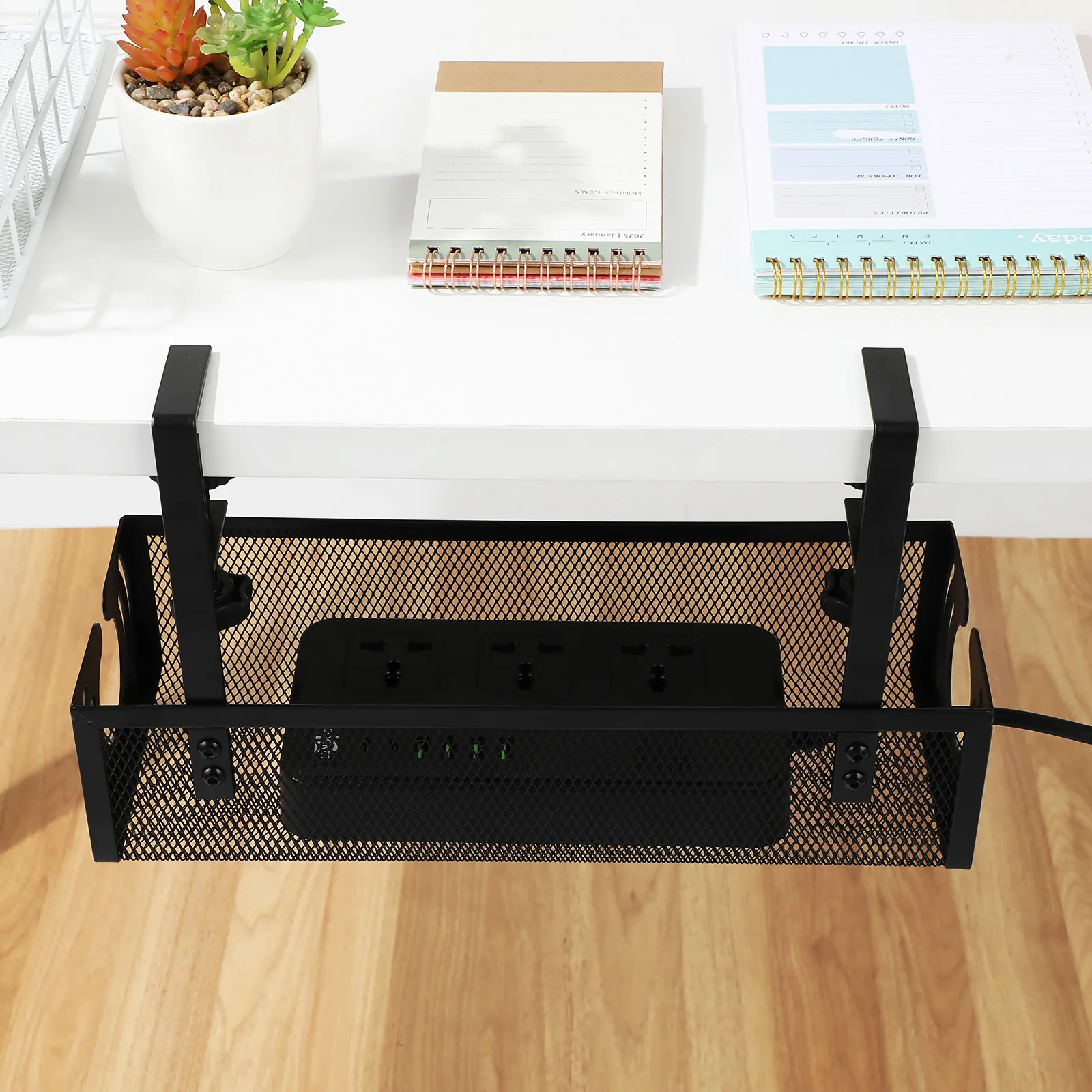 Cable Management under Desk Cord Holders No Drill Wire Organizer Versatile Use Adjustable Cable Management Tray Clamp Storage