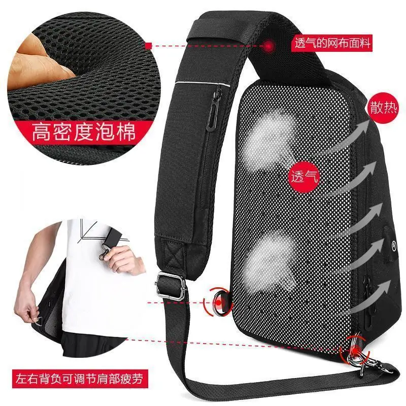 متعددة الوظائف Crossbody حقيبة صدر للرجال USB شحن ميناء السعاة حزمة مقاوم للماء حقائب كتف حبال للذكور Bolsas Masculina #4