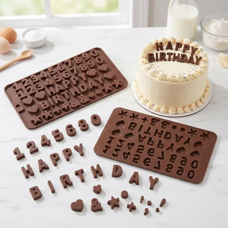 Silicone Alphabet Number Chocolate Molds Non Stick: Food Safe DIY Cake Decoration Birthday Party Baking