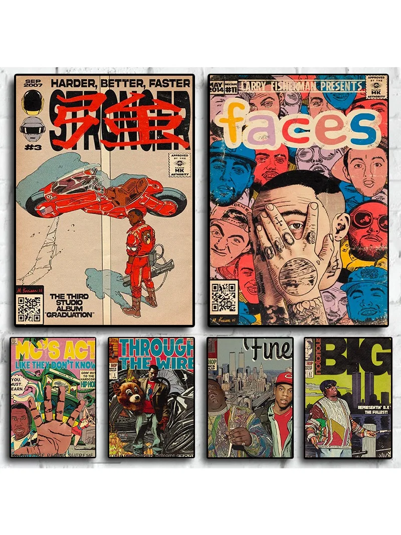 Impresiones de arte cómico de Hip Hop, lienzo de música BIGKanye, pintura Retro, imágenes de pared, carteles de música de inspiración cómica, decoración del hogar