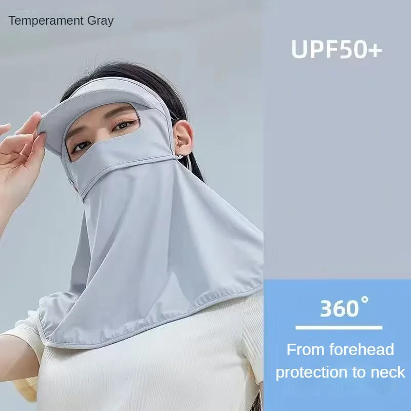 Sunscreen Mask with Detachable Hat-Brim Adjustable Ear Loop Breathable Ice Silk Face Cover UV Protection Summer Outdoor Sports. image 5